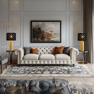 Lampe de table en laiton massif de luxe avec abat-jour en tissu élégant, éclairage d'appoint moderne pour chambre et salon - Product Image 4