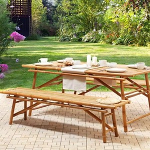 Outdoor Bamboo Dining <b>Table</b> <b>Set</b> with Bamboo <b>Benches</b> Handmade Bamboo Furniture Wholesale OEM ODM Supplier - Product Image 6