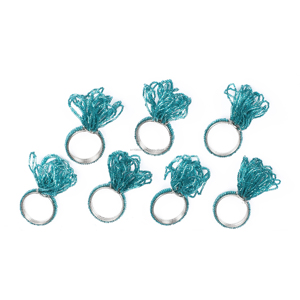 Lot d'anneaux de serviette perlés faits main bleu sarcelle, motif floral scintillant, pour Noël, mariage, décoration de table, accessoire de fête - Product Image 4