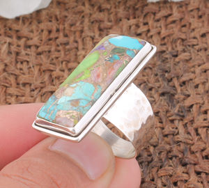 Spiny Oyster Copper Turquoise <b>Ring</b> 925 Sterling <b>Silver</b> Handmade Classic Wedding <b>Statement</b> Jewelry Women Boho Vintage Style - Product Image 2