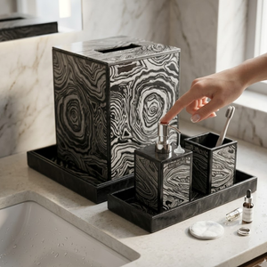 Luxury Glass Bathroom Accessories Set 6 Pieces | Premium Transparent Glass Soap Dispenser <b>Toothbrush</b> <b>Holder</b> Soap Dish Tumbler - Product Image 4