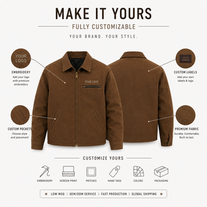 Custom Men's Winter Heavyweight <b>Duck</b> Canvas Detroit Work <b>Jacket</b> Solid Brown Breathable Zip <b>Jacket</b> Heavyduty Carpenter <b>Jacket</b> - Product Image 1