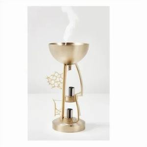 Quemador de incienso de metal con diseño grabado a mano, juego con tapa de latón y bandeja martillada para meditación y aromaterapia en el hogar. - Product Image 5