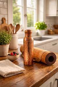 Botella de agua de cobre hecha a mano con acabado martillado y tapa de rosca, reutilizable para viajes y actividades al aire libre. - Product Image 3
