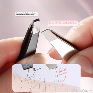 Pince à épiler professionnelle de précision dorée incurvée pour sourcils, en acier inoxydable personnalisé, de luxe, écologique, pour l'épilation du visage, plate et inclinée - Product Image 2