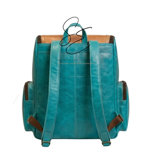 Handmade Diaper Bag Trendy Checkered Design Turquoise Nappy Bag For Mothers Tooled <b>Leather</b> Jumbo <b>Backpack</b> With <b>Large</b> Storage - Product Image 4