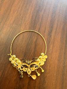 Anneau de nez en or massif 22 carats, bijou de mariage traditionnel indien, design Nath motif paon floral émaillé, grande taille, fil de piercing - Product Image 5