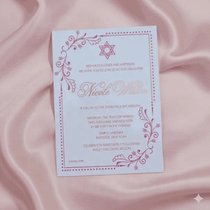 Invitación de Bar Mitzvah de Acrílico con Espejo Dorado Rosa, Diseño Art Deco Personalizado de Duallush Designs, Corte Láser, Fondo Azul Rey y Azul Marino - Product Image 1