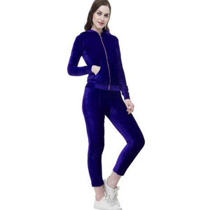 Ensemble de survêtement en velours violet pour femmes, avec capuche, fermeture éclair, manches longues, couleur unie, pantalon décontracté, vêtements d'automne - Product Image 4