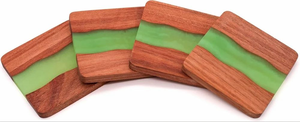 Ensemble de 4 dessous-de-verre en bois d'acacia et résine faits à la main pour la décoration de la maison - Product Image 2