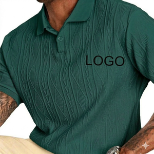 Polo de primera calidad con textura jacquard para hombre – Corte ajustado y manga corta de punto - Product Image 2