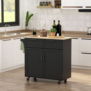 Carrello da Cucina in Acciaio Nero con Piano in Quercia e Ripiani Regolabili - Product Image 2