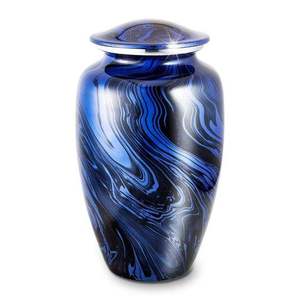 Urne funéraire moderne effet marbre bleu avec motif tourbillonnant pour l'affichage des cendres commémoratives - Product Image 1