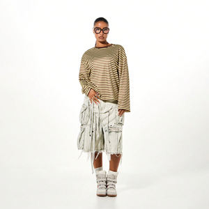 Camiseta a Rayas para Mujer, Personalizada OEM, Corte Holgado, Ecológica, Cuello Redondo, Manga Larga, 100% Algodón - Product Image 5