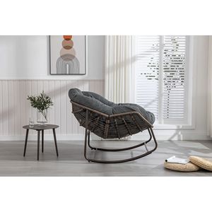 Outdoor Grey Rattan Rocking Recliner <b>Chair</b> with <b>Padded</b> Cushion for Porch Living Room Garden - Product Image 4