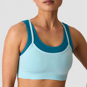 Sujetador Deportivo de Doble Capa para Mujer, 90% Poliéster, 10% Elastano, Alta Elasticidad, para Gimnasio, Verano, Entrenamiento, Running, Color Sólido - Product Image 1