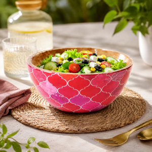 Tazón para Ensalada de Madera de Mango Biodegradable Hecho a Mano de Primera Calidad con Patrón de Esmalte Rojo |   Tazón para Servir Frutas y Bocadillos para Fiestas y Cenas - Product Image 3