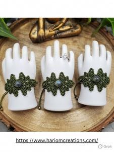 เครื่องประดับทำมือจากทองเหลืองและด้ายเคลือบทองโบราณ ประดับพลอยออนิกซ์สีดำ สไตล์โบโฮ ปรับขนาดได้ เหมาะสำหรับงานปาร์ตี้และเป็นของขวัญ - Product Image 3