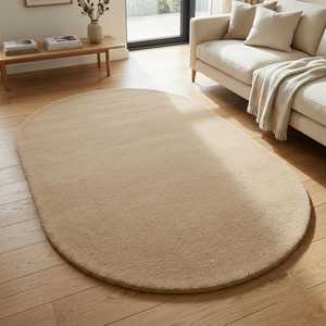 Alfombra Ovalada de Lana de Color Sólido, Antideslizante, de Pelo Medio, con Diseño Floral Escandinavo, Ecológica, Apta para Mascotas, Gruesa, para Sala de Estar - Product Image 2