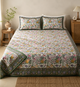Parure de lit indienne 3 pièces en coton biologique 200TC, imprimé floral rose vintage, luxe léger, avec draps imprimés pigmentés toutes saisons - Product Image 3