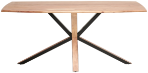 Table de cuisine et de salle à manger moderne au design nouveau, avec pieds en métal en forme de croix d'araignée et plateau en bois d'acacia massif, finition noire et naturelle - Product Image 3