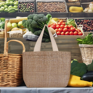 100% naturel personnalisé géométrique chanvre sauvage écologique fourre-tout sac à provisions 480 Gm Portable toile de jute poignée bas pliant cadeaux - Product Image 1