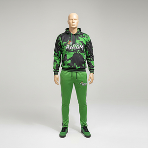 Graphic Winter Tracksuit Set Green Hoodie Jogger <b>Pants</b> Sublimated Design Streetwear Fashion Outfit Custom Embroidery 100% Cotton - Product Image 2