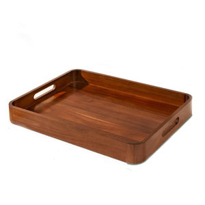 Plateau en bois d'acacia naturel avec poignées découpées pour servir des aliments, du thé, du café ou des collations, idéal pour la cuisine de chevet ou la table de vie - Product Image 1