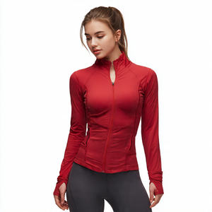 เสื้อแจ็คเก็ตโยคะผู้หญิงแบบมีซับใน ระบายอากาศได้ดี คอตั้ง ซิป รูร้อยนิ้วโป้ง สำหรับออกกำลังกาย ฟิตเนส - Product Image 1