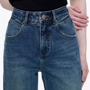 Custom Logo <b>Women's</b> Trendy High-Waisted Blue Denim <b>Jeans</b> Flat Front Straight Soft <b>Stretchable</b> Casual Fit Vintage <b>Jean</b> Pants - Product Image 4