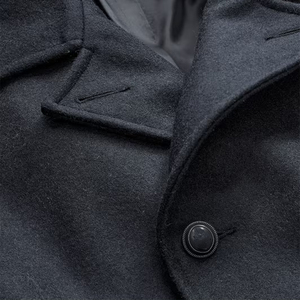 OEM Service Long Pea Coat Black Color Wool Fabric <b>Double</b> <b>Breasted</b> Lightweight Office Work Formal Pea Coat With Side Pocket - Product Image 6
