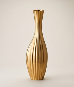 Vase décoratif en métal doré de luxe, moderne, à texture côtelée verticale, pour la maison, le bureau, le hall, la décoration intérieure - Product Image 1