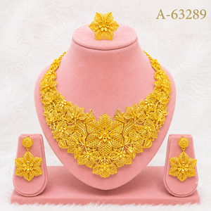Ensemble collier et boucles d'oreilles pour femme A-63301, plaqué or 24 carats, alliage, zircon, style floral classique, bijoux de mariage, fête, fiançailles, anniversaire - Product Image 5