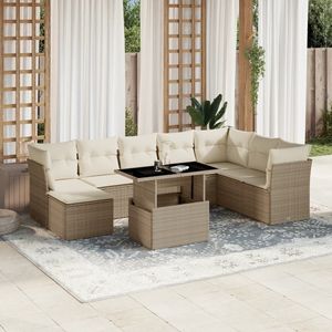 Conjunto de Sofás Modulares Grandes de Ratán Sintético PE Beige para Jardín, Muebles de Jardín Modulares Cómodos - Product Image 1