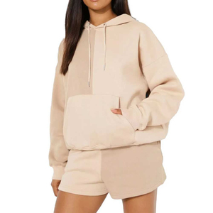 Conjunto de chándal informal de moda para mujer, de otoño, de forro polar liso, con sudadera con cremallera y pantalones con cordón, conjunto de dos piezas. - Product Image 1