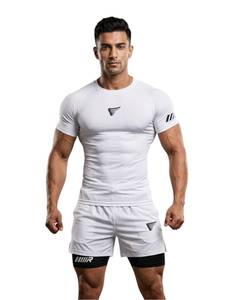 Conjunto de camiseta y pantalones cortos de compresión para hombre, cuello redondo, manga corta, secado rápido, transpirable, spandex, poliéster, unisex, ropa de gimnasio para adultos - Product Image 2