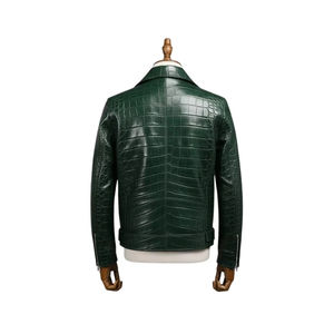 Chaqueta de Cuero con Estampado de Cocodrilo para Hombre, Chaqueta de Motociclista de Cuero Genuino con Patrón de Cocodrilo, Ropa de Invierno, Venta al Por Mayor, Personalizada - Product Image 2