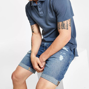 Shorts en jean droits taille haute personnalisés pour hommes, ourlet effiloché, coton écologique à séchage rapide, style vintage streetwear, mode estivale, OEM - Product Image 5