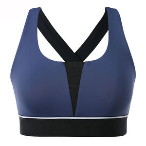 Soutien-gorge de sport pour femme, bretelles croisées, maintien moyen, respirant, sans coutures, couleur unie, design à bordures contrastées - Product Image 1