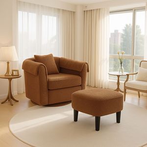 Fauteuil d'appoint moderne en chenille avec repose-pieds, fauteuil pivotant pour salon, coussin de dossier amovible, 2 housses d'accoudoirs - Product Image 1