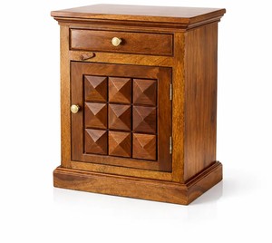 Wholesale carved solid wood <b>bedside</b> <b>table</b> 1 drawer nightstand open shelf honey finish Pindel Handicraft Jodhpur India - Product Image 1