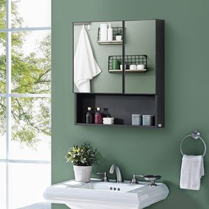 Specchio da bagno a doppia porta a muro con ripiani nero armadietto dei medicinali - Product Image 2