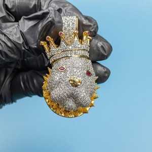 Colgante de Plata 925 Estilo Hip Hop Pitbull con Moissanita VVS Personalizada, Colgante Bicolor con Diseño de Animal - Product Image 2