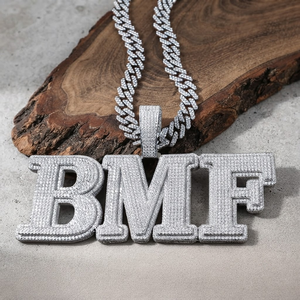 Custom Hip Hop BMF Letter Pendant Full <b>Iced</b> <b>Out</b> Micro Paved Moissanite Pendant With Miami Cuban <b>Chain</b> Wholesale - Product Image 1