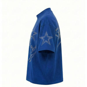 เสื้อยืดผู้ชายประดับเพชรเม็ดใหญ่สีเงินพรีเมียม สไตล์สตรีทแวร์หรูหรา ทรงโอเวอร์ไซส์ - Product Image 5