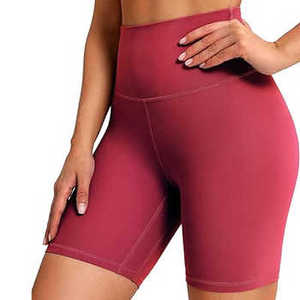 Shorts Deportivos de Cintura Alta en Color Oscuro Sólido con Bolsillos, Tejido de Spandex y Poliéster Transpirable, Cintura Elástica, Shorts para Mujer - Product Image 2