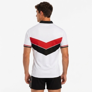 Camiseta de Rugby de Manga Corta para Hombre 2026, Blanca, Roja y Negra, con Bloques de Color, Cuello en V, Absorbe la Humedad, Ajustada, Ropa Deportiva - Product Image 2