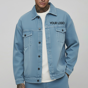 Chaqueta de Mezclilla Azul Claro para Hombre, Cierre de Botones, Corte Regular, Estilo Casual, 100% Algodón, Color Sólido, para Otoño - Product Image 4