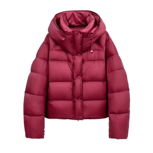 Men's Black Hooded Down Puffer <b>Jacket</b> Casual Winter Thick Zipper Closure <b>Short</b> <b>Sleeve</b> Slim Fit Windproof Solid Color - Product Image 2