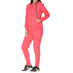 Ensemble de survêtement rose à capuche zippé pour femme, manches longues, tricoté, sportif, décontracté, 2 pièces, coupe régulière, toutes saisons, respirant - Product Image 4